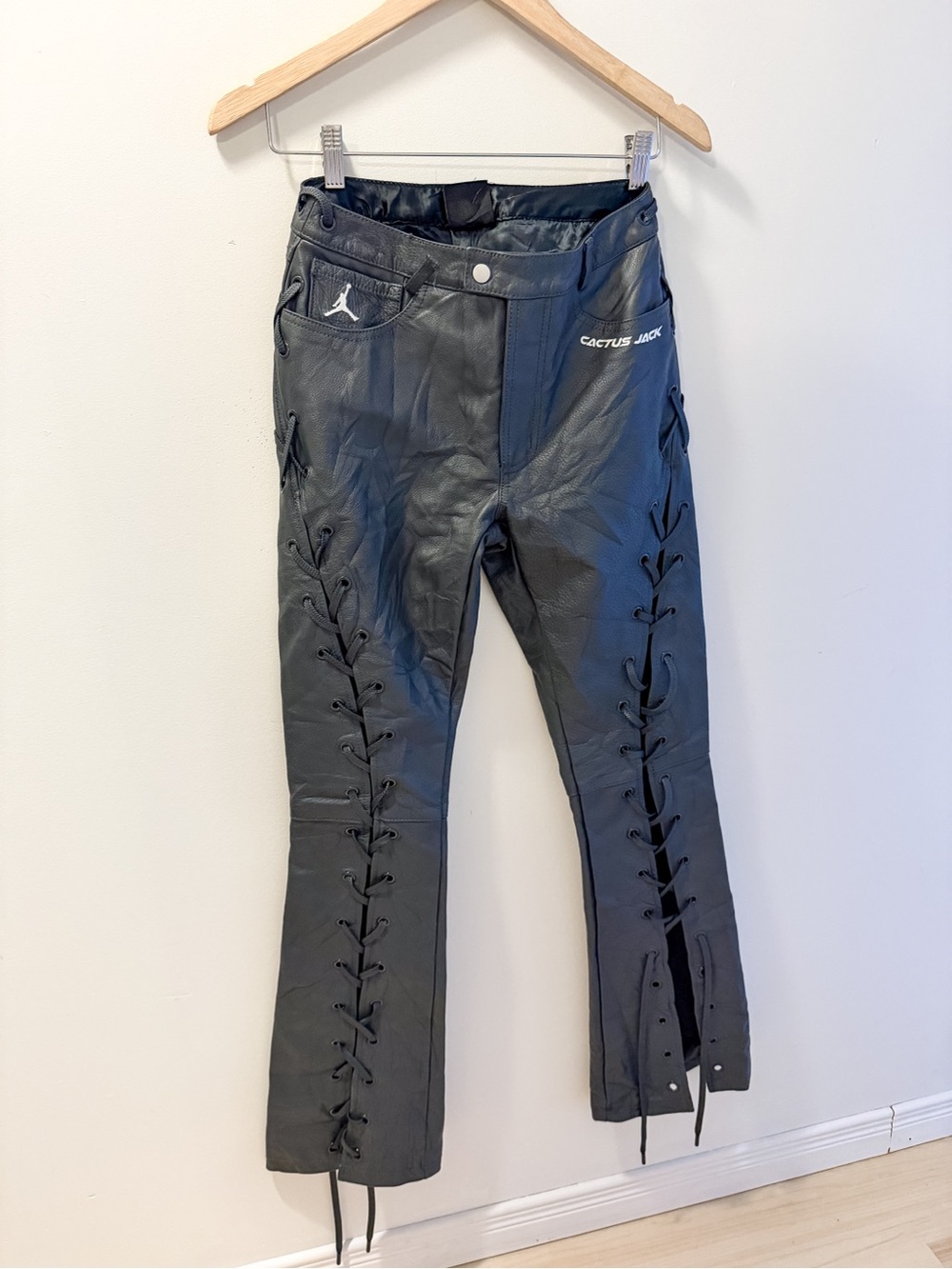 Jordan x Travis Scott Cactus Jack Leather Lace-Up Pants Black Women’s 0